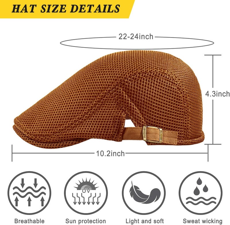 Xinveen Men's Mesh Cap Breathable Summer Newsboy Hat Adjustable Beret Ivy Cap Irish Cabbie Driving Hunting Hats - Image 4